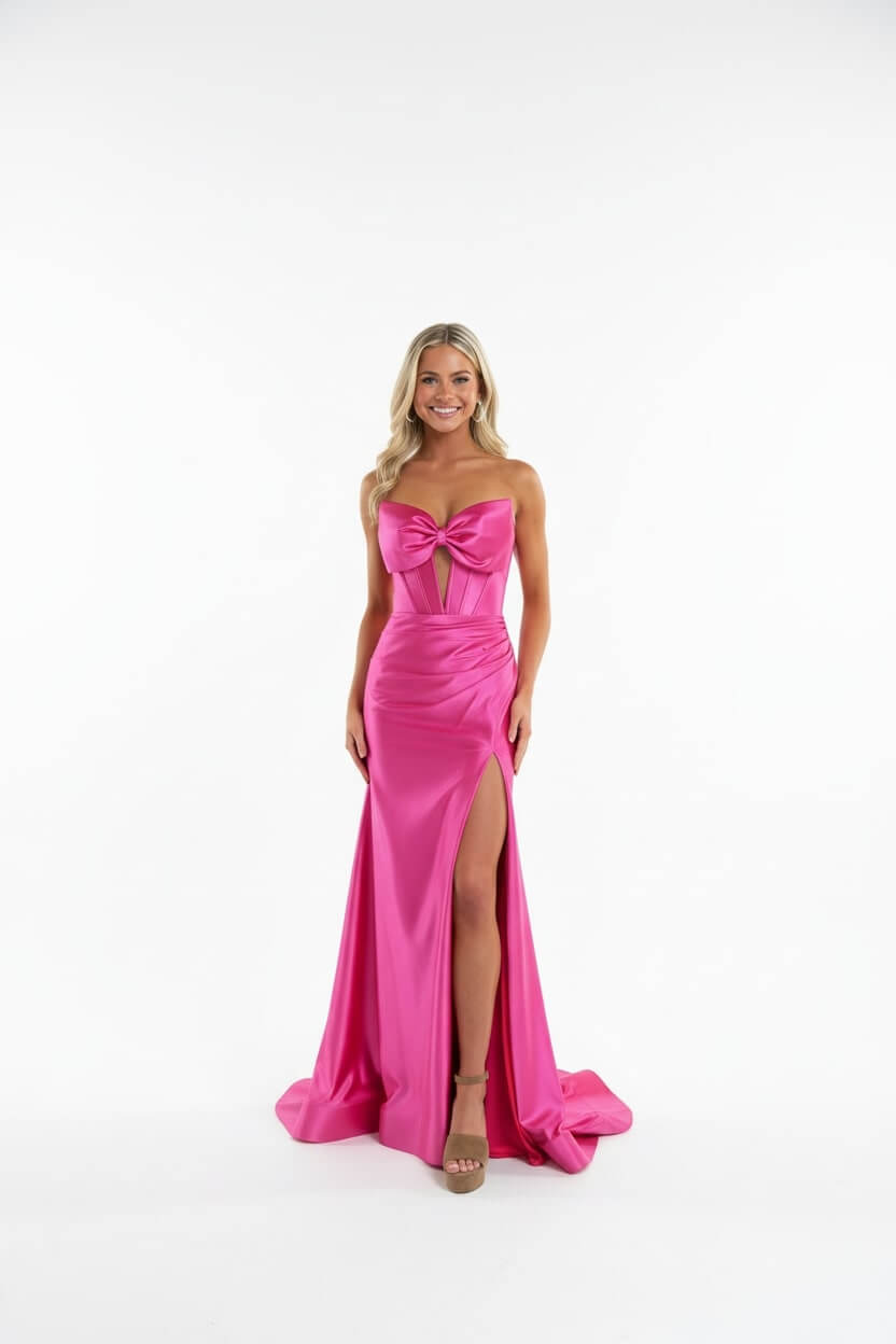 Dreamyannie Corset Red Prom Dress Satin Sweetheart Evening Dress With Slit