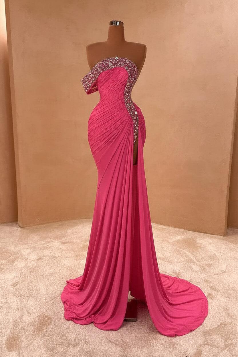 Blue Mermaid Prom Dress One Shoulder Beaded Evening Dress