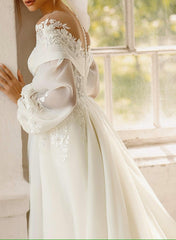 Illusion Neck Lace Long Sleeves Beach Wedding Dresses