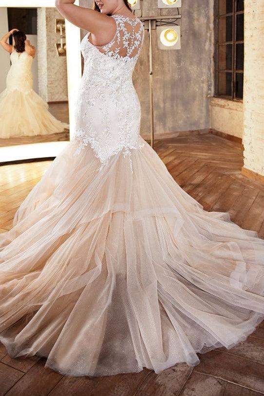 Illusion Neck Lace/Tulle Wedding Dresses - Trumpet/Mermaid