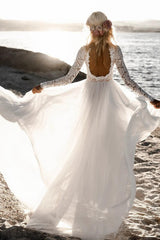 Ivory A-Line Beach Wedding Dress Backless Floor Length Bridal Dress
