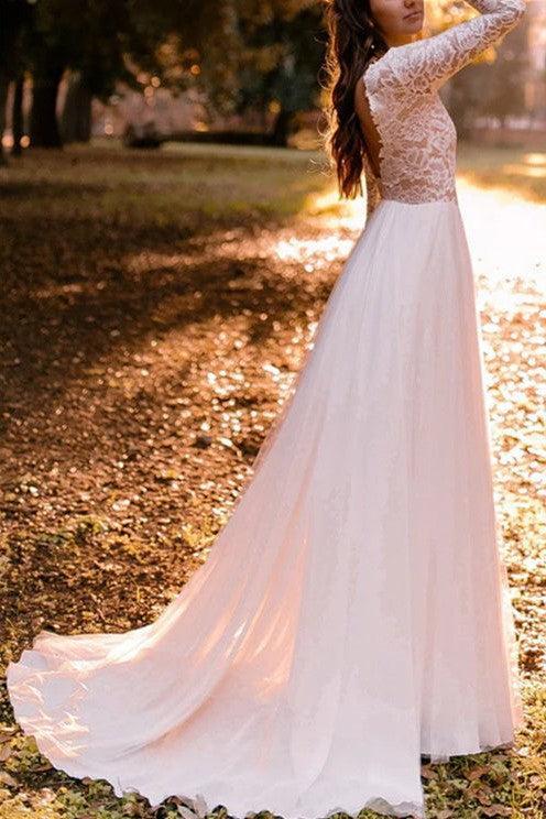 Ivory A-Line Beach Wedding Dress Backless Floor Length Bridal Dress