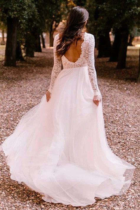 Ivory A-Line Beach Wedding Dress Backless Floor Length Bridal Dress