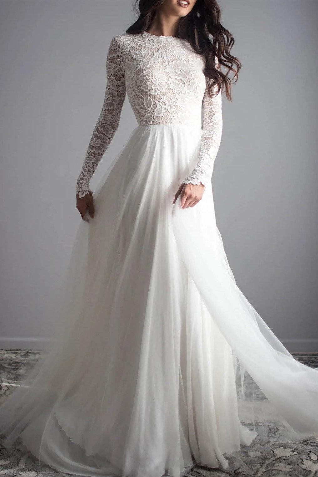 Ivory A-Line Beach Wedding Dress Backless Floor Length Bridal Dress
