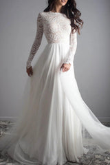 Ivory A-Line Beach Wedding Dress Backless Floor Length Bridal Dress
