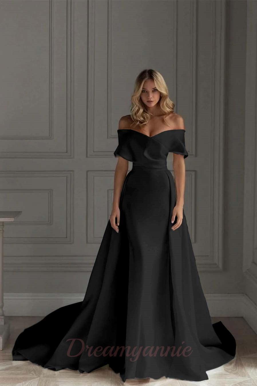 Ivory A Line Beach Wedding Dress Off the Shoulder Bridal Dress with Panel Train