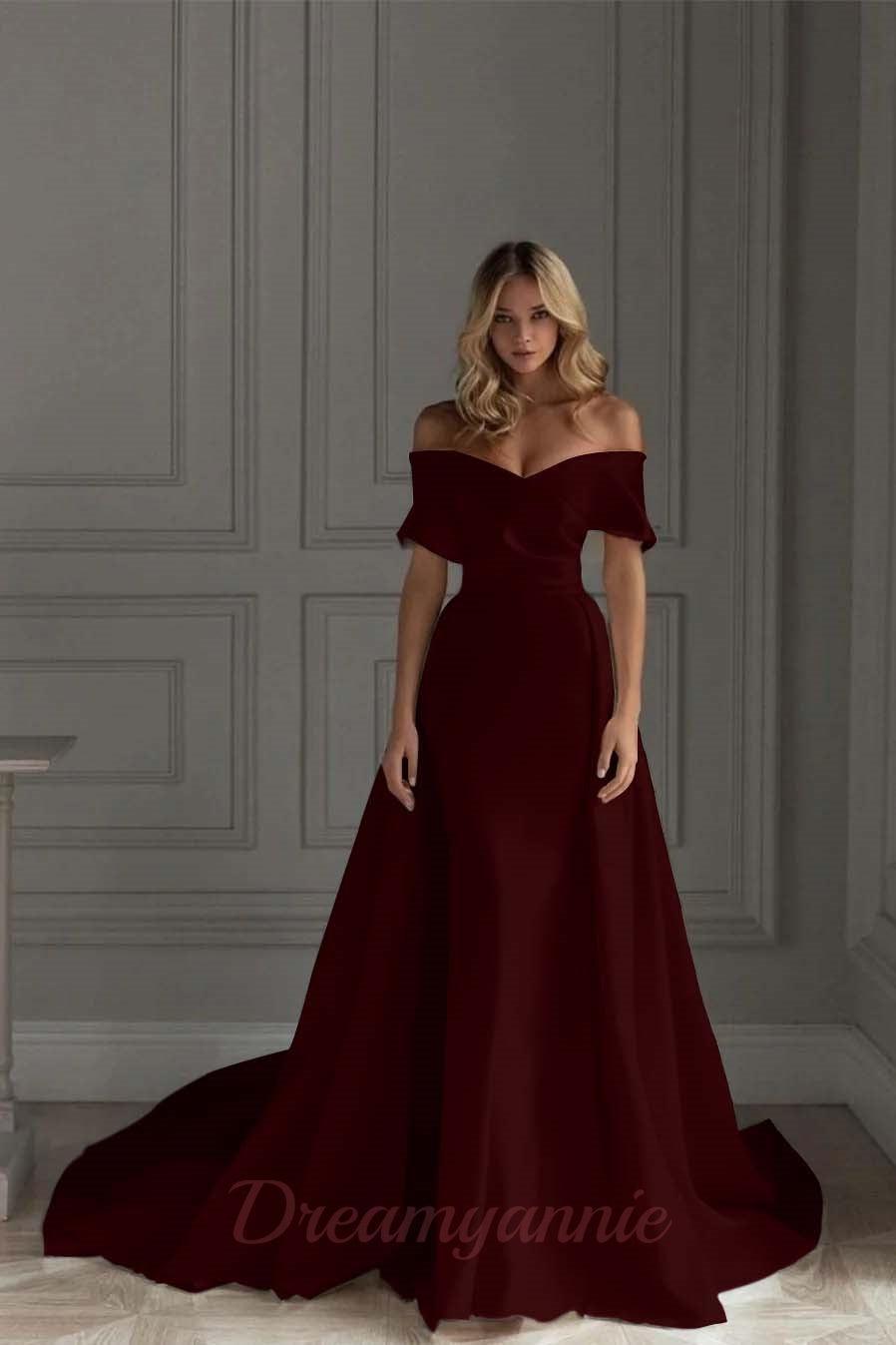 Ivory A Line Beach Wedding Dress Off the Shoulder Bridal Dress with Panel Train