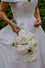 Ivory A Line Beach Wedding Dress Off the Shoulder Satin Bridal Dress