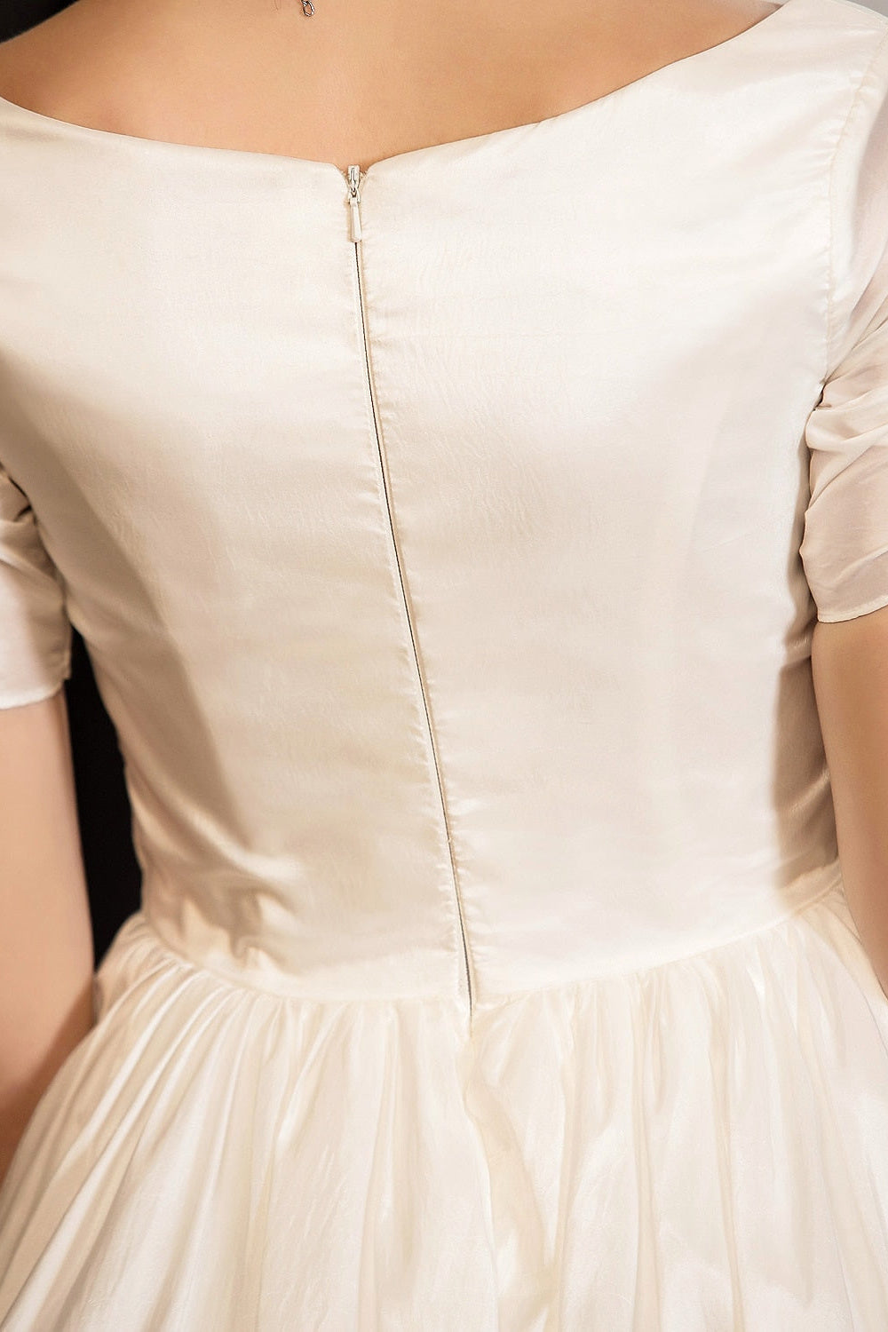 Ivory Ball Gown Wedding Dress V Neck Tea Length Lace Bridal Dress