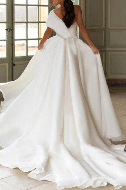 Ivory Beach Wedding Dress A-Line One Shoulder Bridal Dress