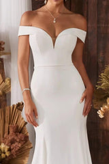 Ivory Beach Wedding Dress Mermaid Off the Shoulder Bridal Dress with Sweep Train