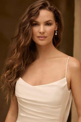 Ivory Beach Wedding Dress Mermaid Spaghetti Straps Backless Bridal Dress with Slit
