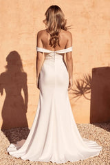 Ivory Beach Wedding Dress Sheath/Column Off the Shoulder Bridal Dress