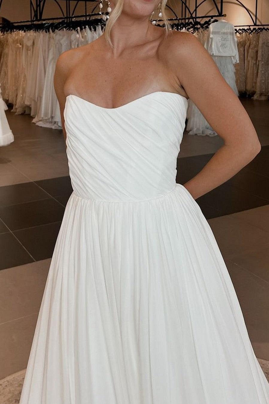 Ivory Beach Wedding Dress Strapless A Line Bridal Dress