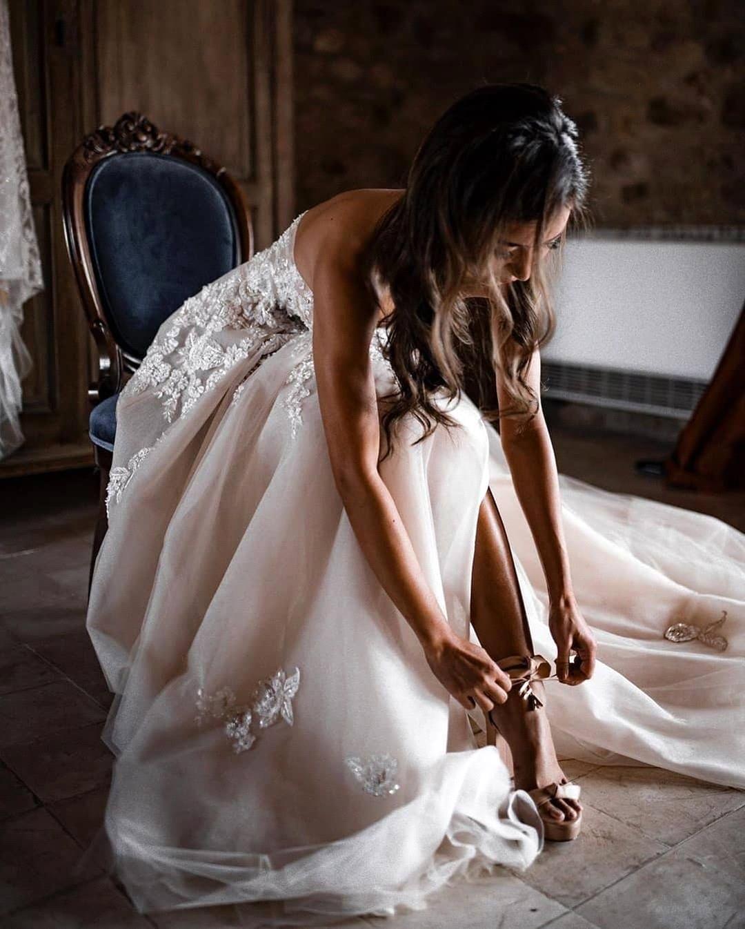 Ivory Beach Wedding Dress Sweetheart Boho Tulle Lace Appliques A Line Bridal Dress