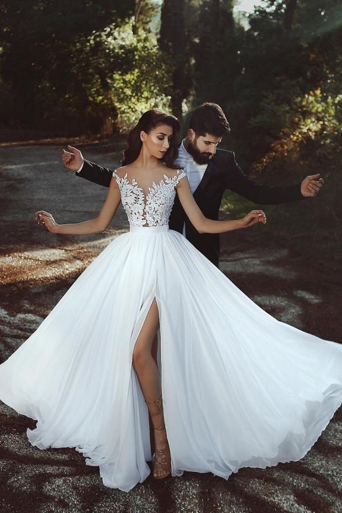Ivory Chiffon Wedding Dress Appliques A Line Bridal Dress