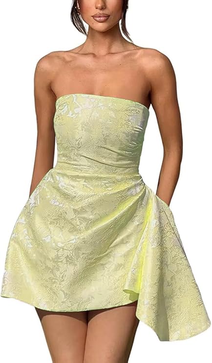 Ivory Jacquard Graduation Dress Satin Strapless Short Party Dress