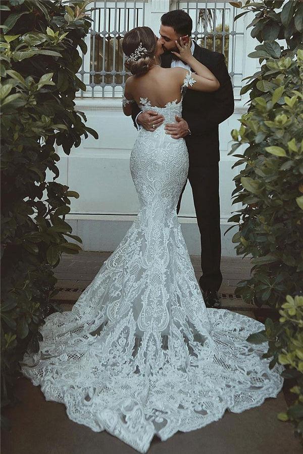 Ivory Mermaid Beach Wedding Dress Sweetheart Tulle Lace Appliques Bridal Dress