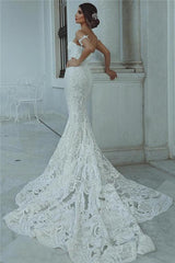 Ivory Mermaid Beach Wedding Dress Sweetheart Tulle Lace Appliques Bridal Dress