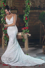 Ivory Mermaid Beach Wedding Dress Tulle Lace Birdal Dress
