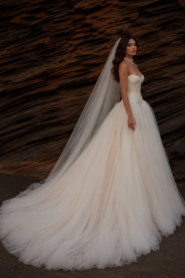 Ivory Satin and Tulle Ball Gown Wedding Dress with Corset Bodice