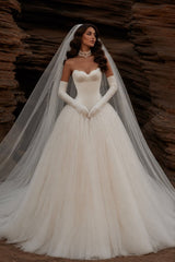 Ivory Satin and Tulle Ball Gown Wedding Dress with Corset Bodice