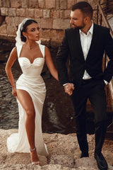 Ivory Sweetheart Beach Wedding Dress Mermaid Satin Bridal Dress