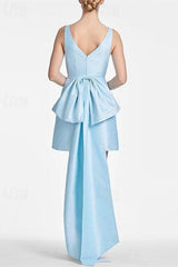 Ivory V Neck A Line Short Beach Wedding Dress with Bow