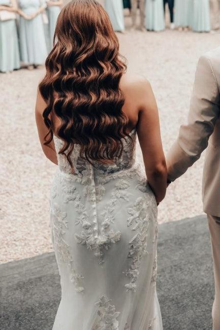 Ivory Wedding Dress Mermaid Strapless Lace Bridal Gown With Train