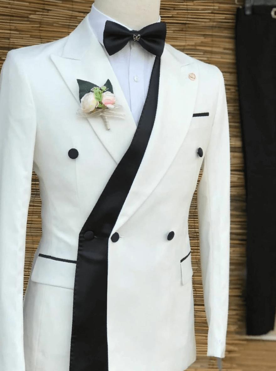 Ivory and Black Prom Suit Notched Lapel Slim Fit Wedding Suit