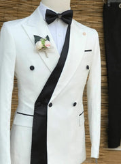 Ivory and Black Prom Suit Notched Lapel Slim Fit Wedding Suit