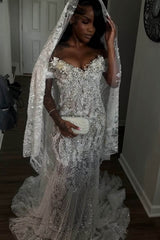 Ivory Off the Shoulder Prom Dress Mermaid Formal Dress with Beadings and Rhinestones