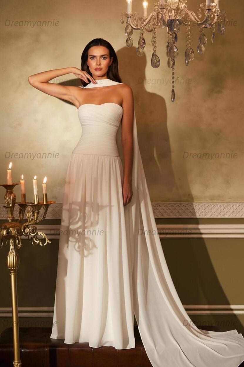 Orange A Line Prom Dress Sleeveless Strapless Evening Dress