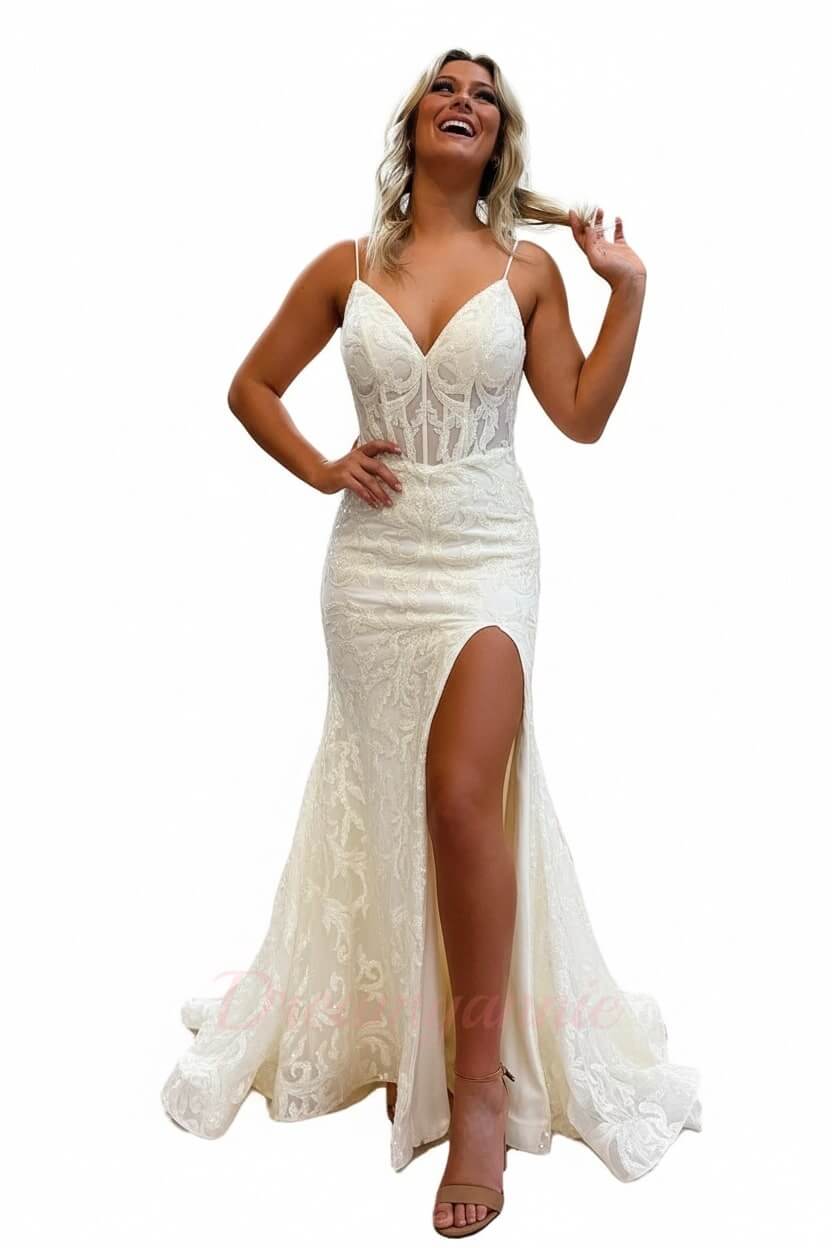 Orange Prom Dress Spaghetti Straps Mermaid Evening Dress