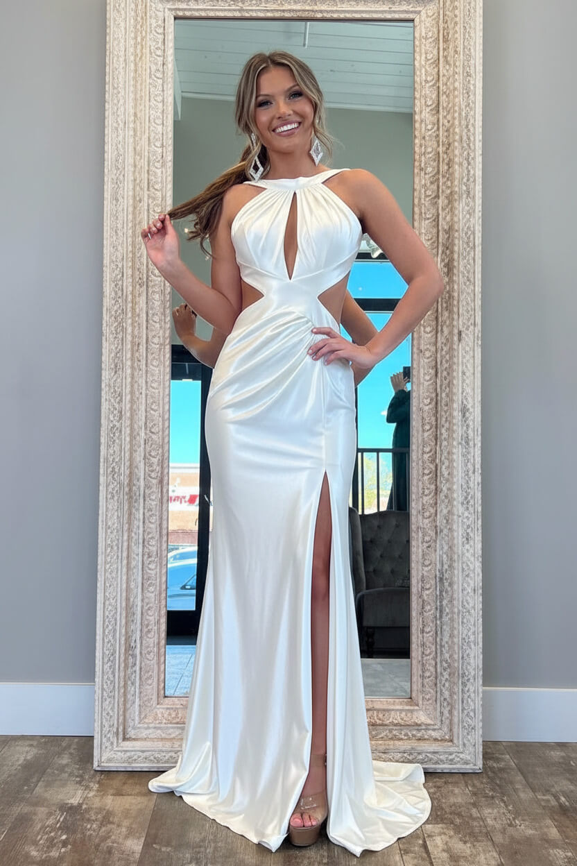 Stylish Fuchsia Metallic Mermaid Prom Dress With Slit And Open Back Formal Evening Gown