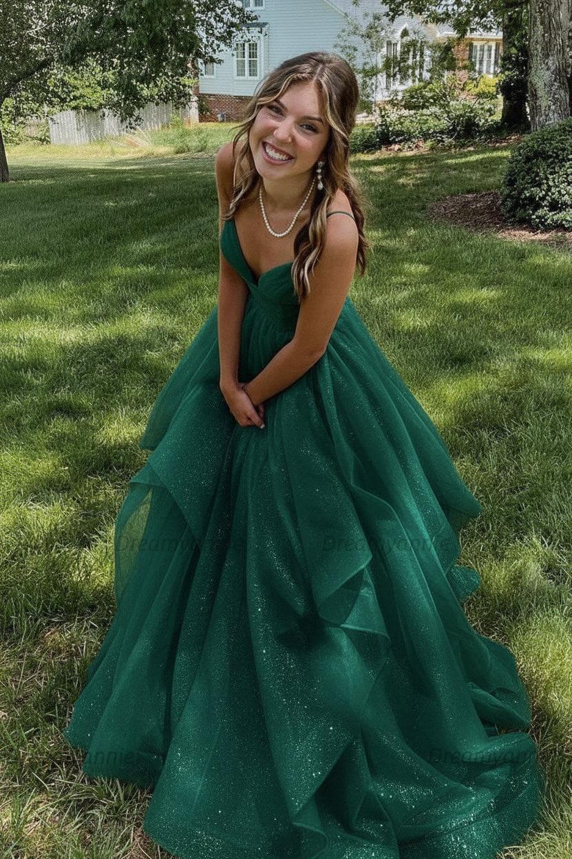 Pink Prom Dress V Neck Tulle Long Formal Evening Dress