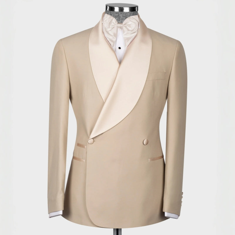 Khaki Double Breasted Shawl Lapel Wedding Suit
