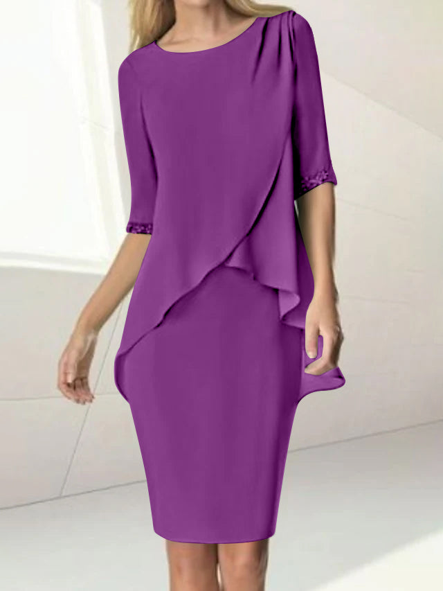 Knee-Length Beaded Sheath Dress with Ruching for the Mother of the Bride