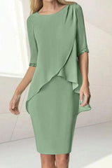 Knee-Length Beaded Sheath Dress with Ruching for the Mother of the Bride