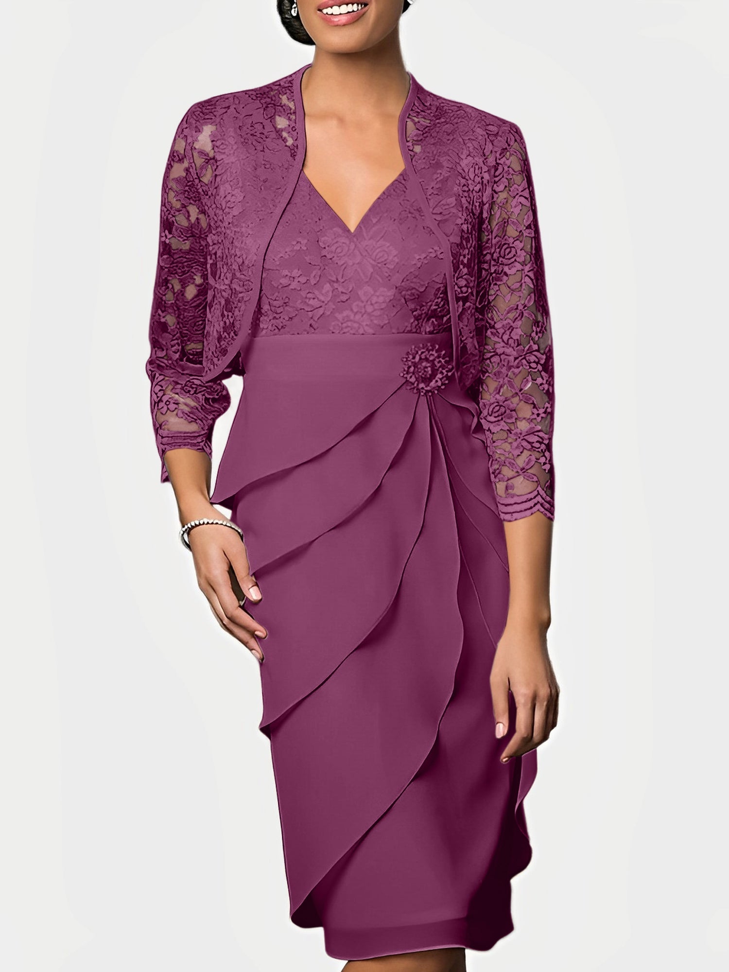 Knee-Length V-Neck Sheath Mother of the Bride Column Dresses