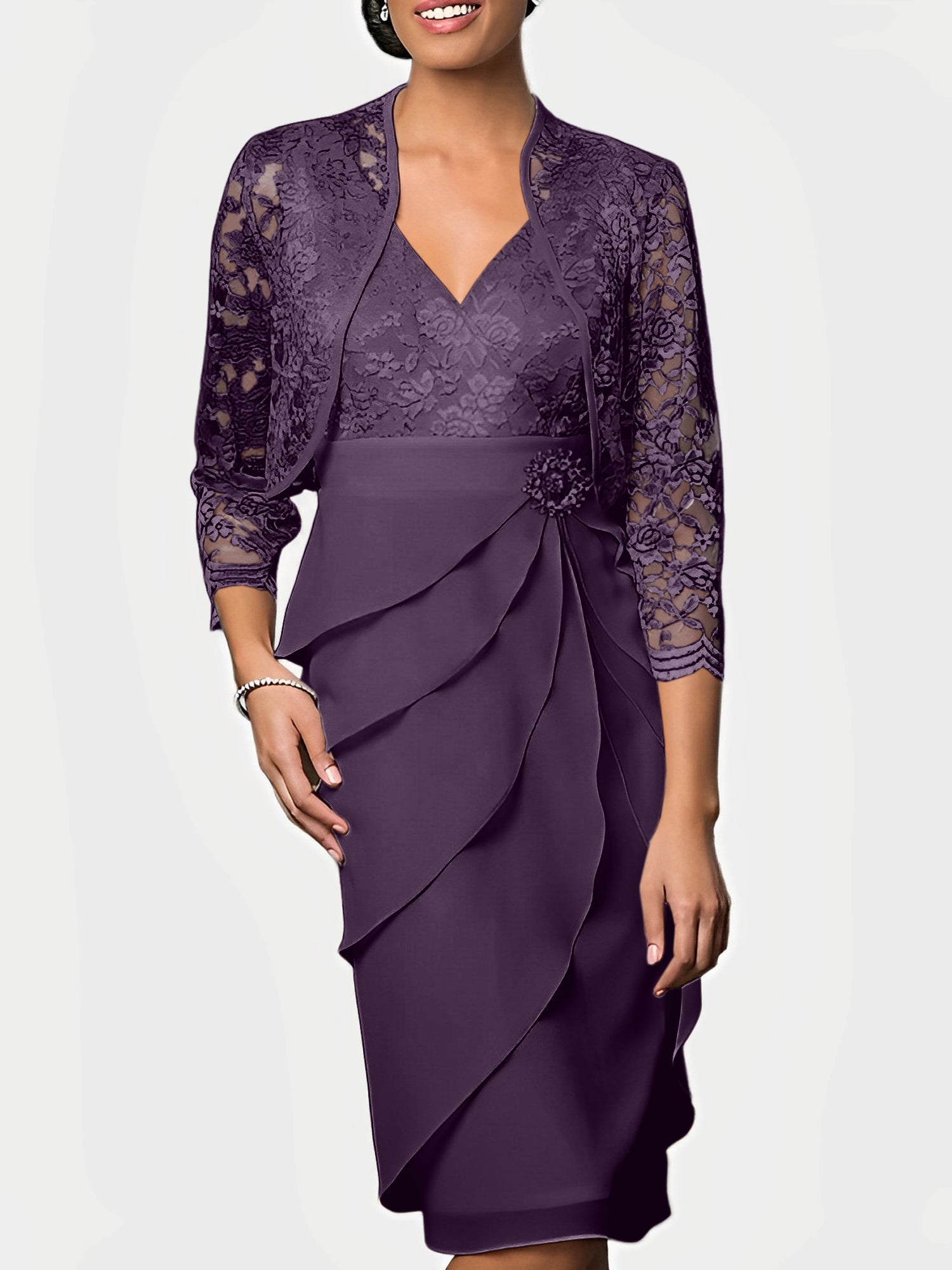 Knee-Length V-Neck Sheath Mother of the Bride Column Dresses