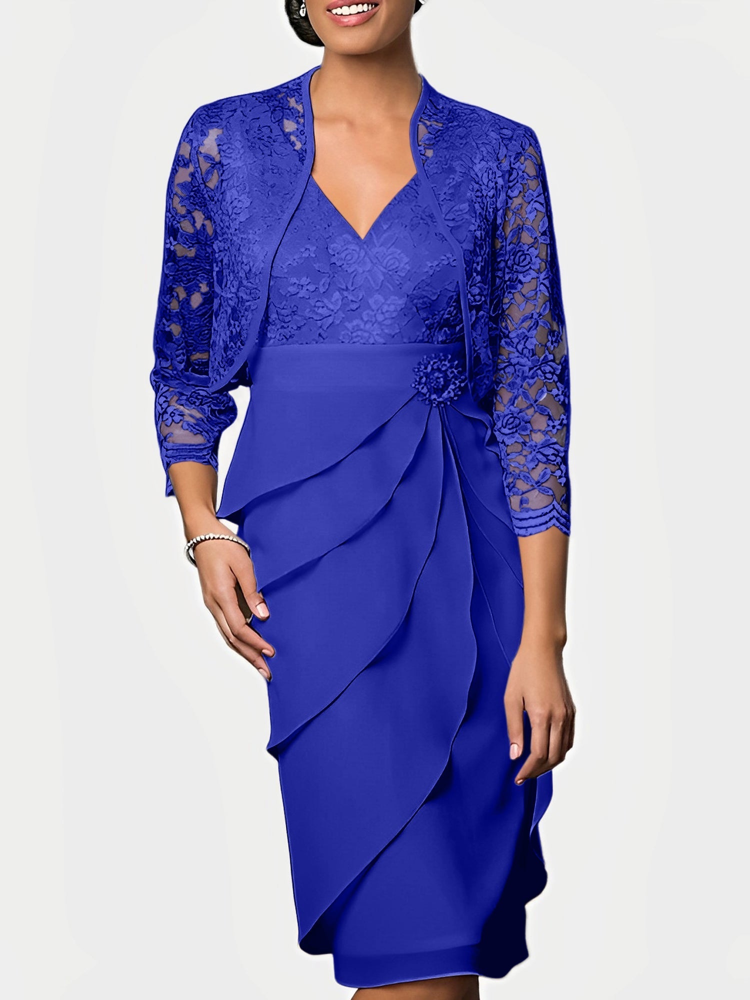 Knee-Length V-Neck Sheath Mother of the Bride Column Dresses