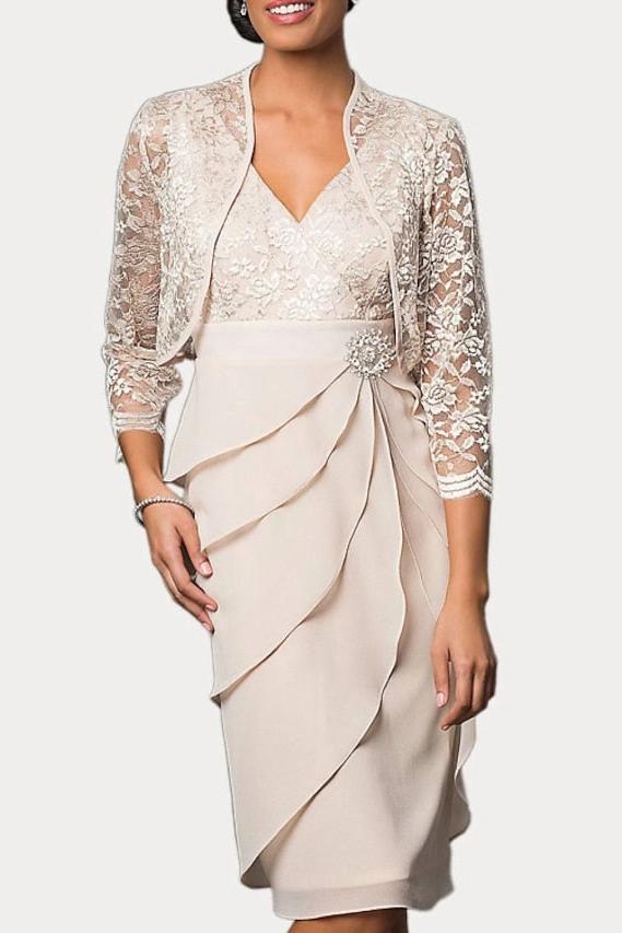 Knee-Length V-Neck Sheath Mother of the Bride Column Dresses