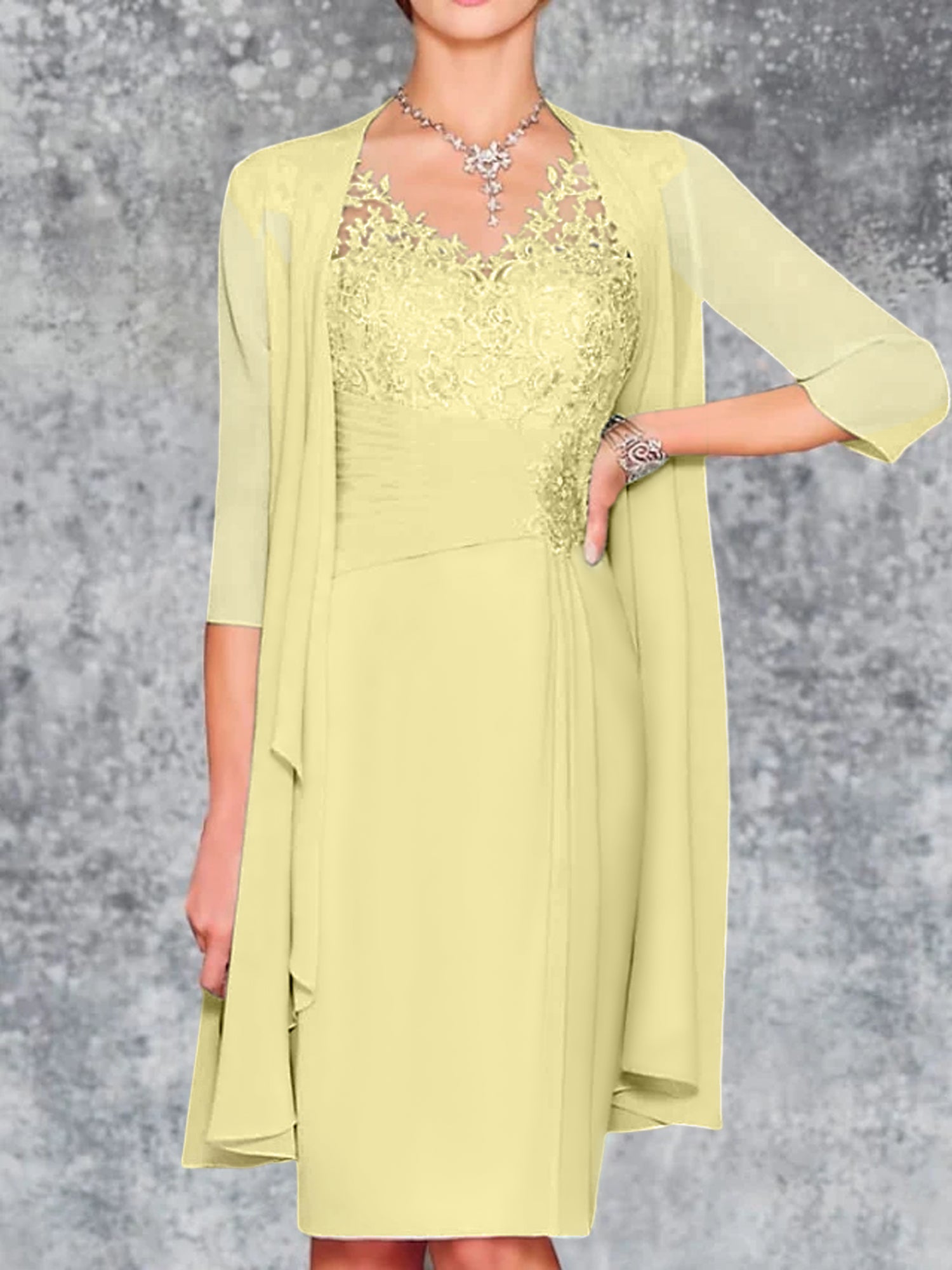Knee-Length V-Neck Sheath/Column Mother of the Bride Dresses