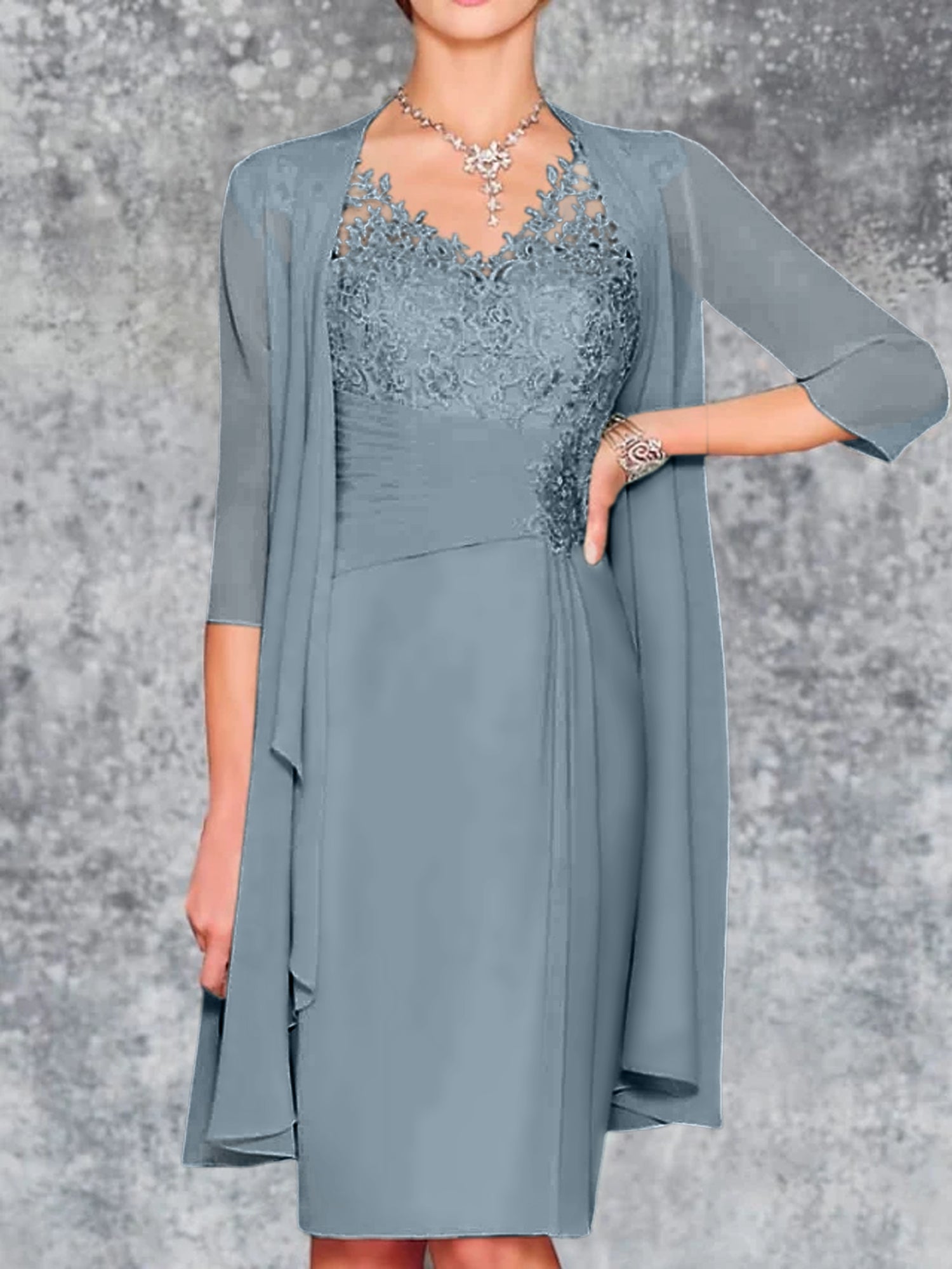 Knee-Length V-Neck Sheath/Column Mother of the Bride Dresses