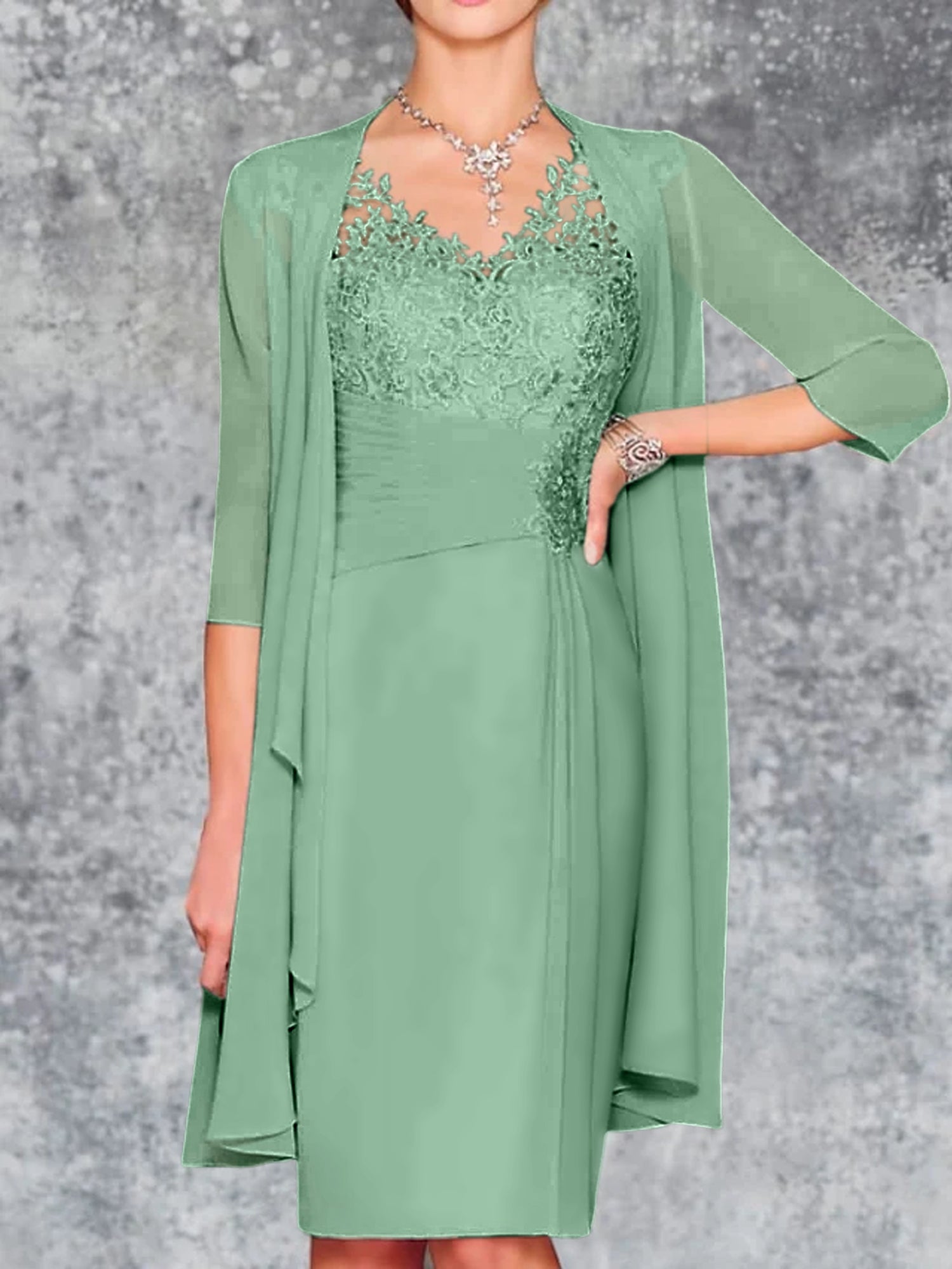 Knee-Length V-Neck Sheath/Column Mother of the Bride Dresses