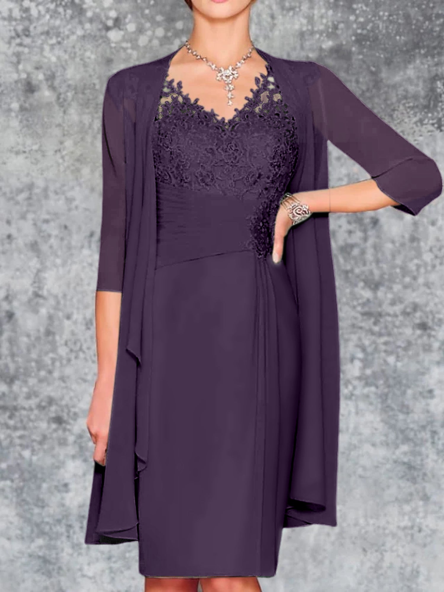 Knee-Length V-Neck Sheath/Column Mother of the Bride Dresses