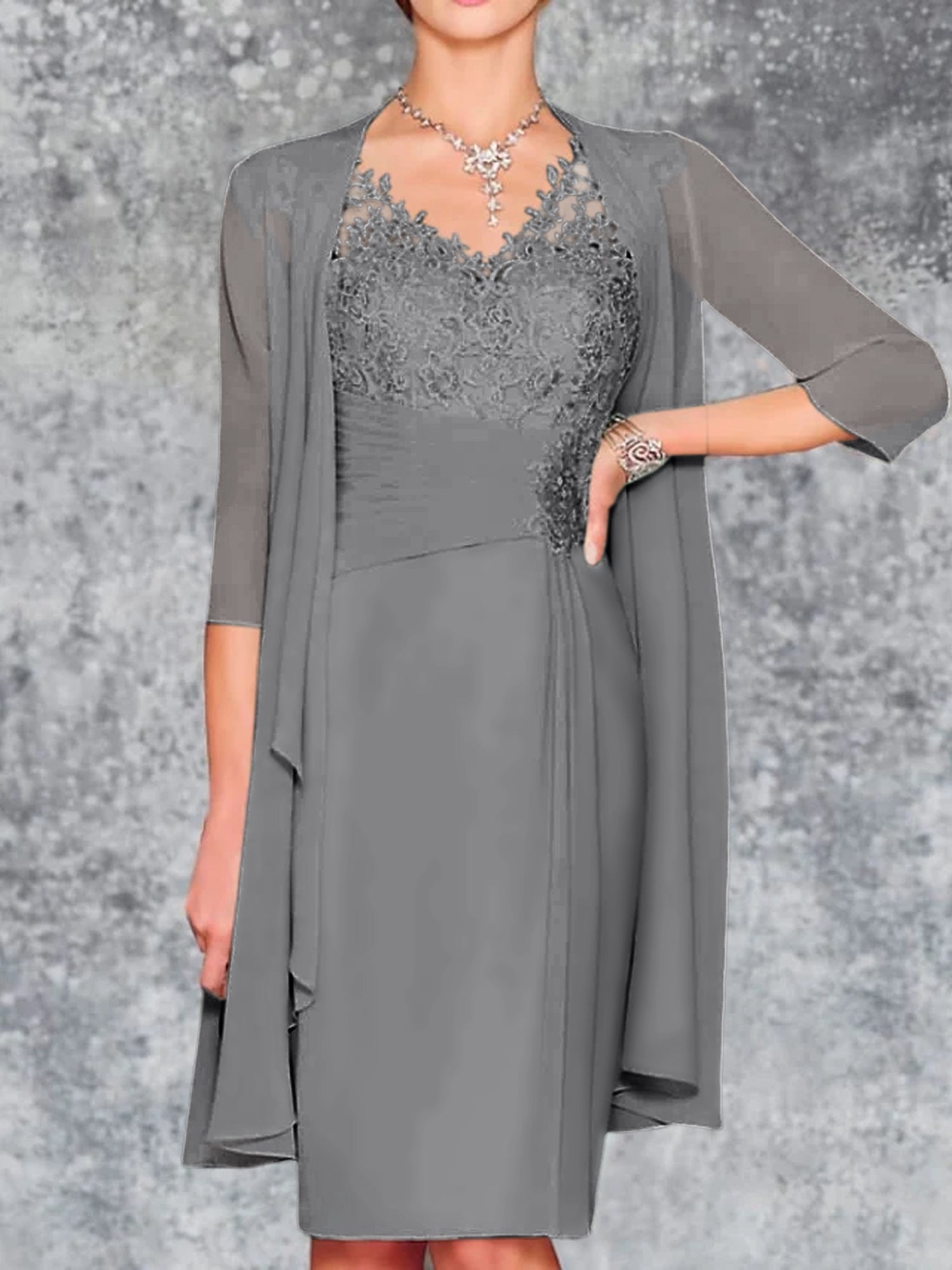 Knee-Length V-Neck Sheath/Column Mother of the Bride Dresses