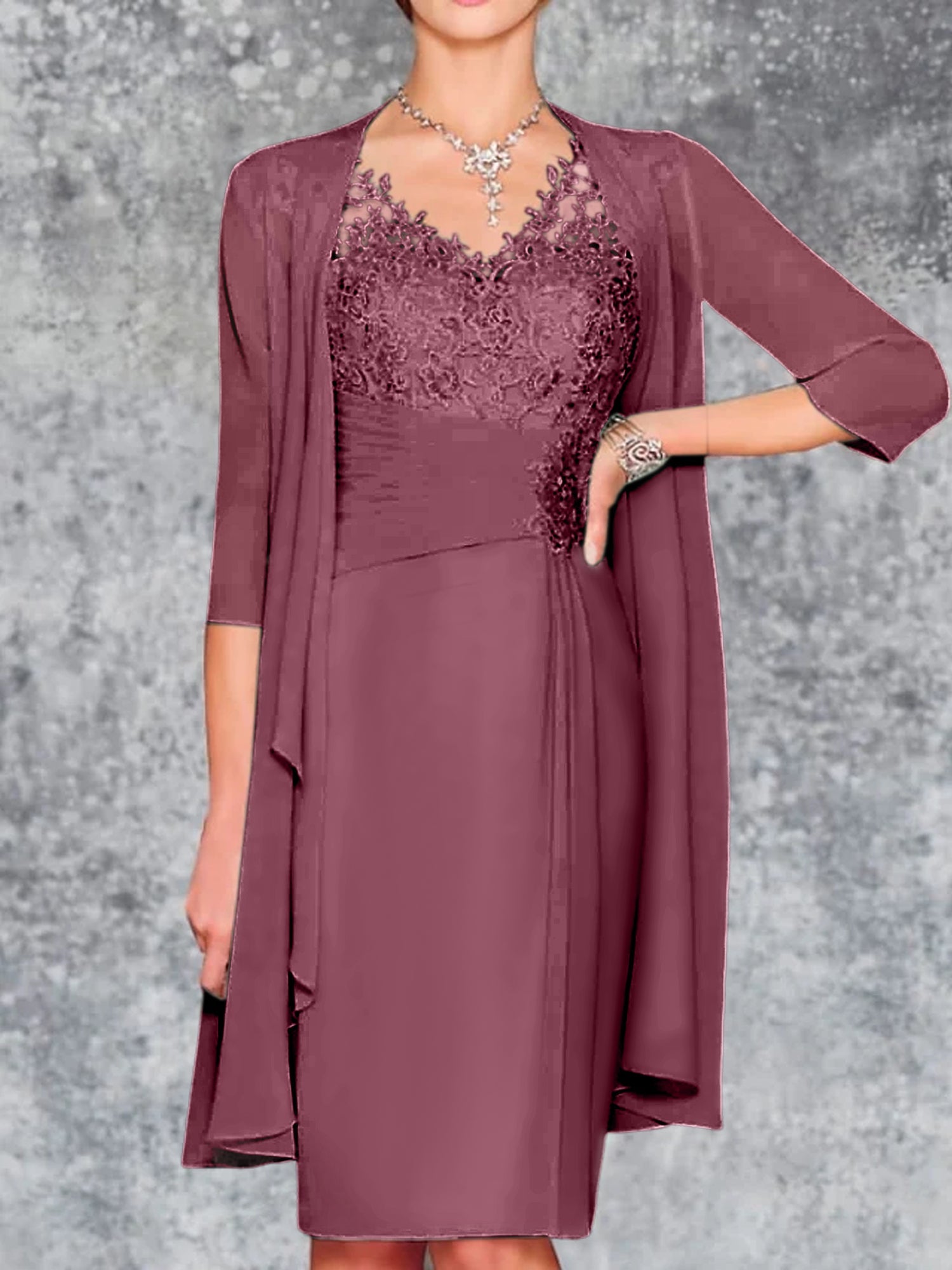 Knee-Length V-Neck Sheath/Column Mother of the Bride Dresses