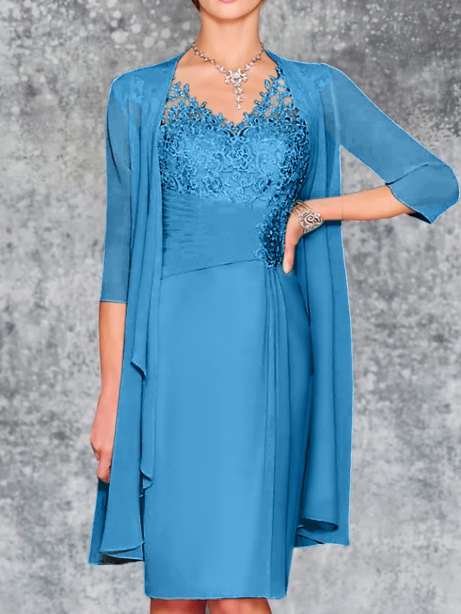Knee-Length V-Neck Sheath/Column Mother of the Bride Dresses